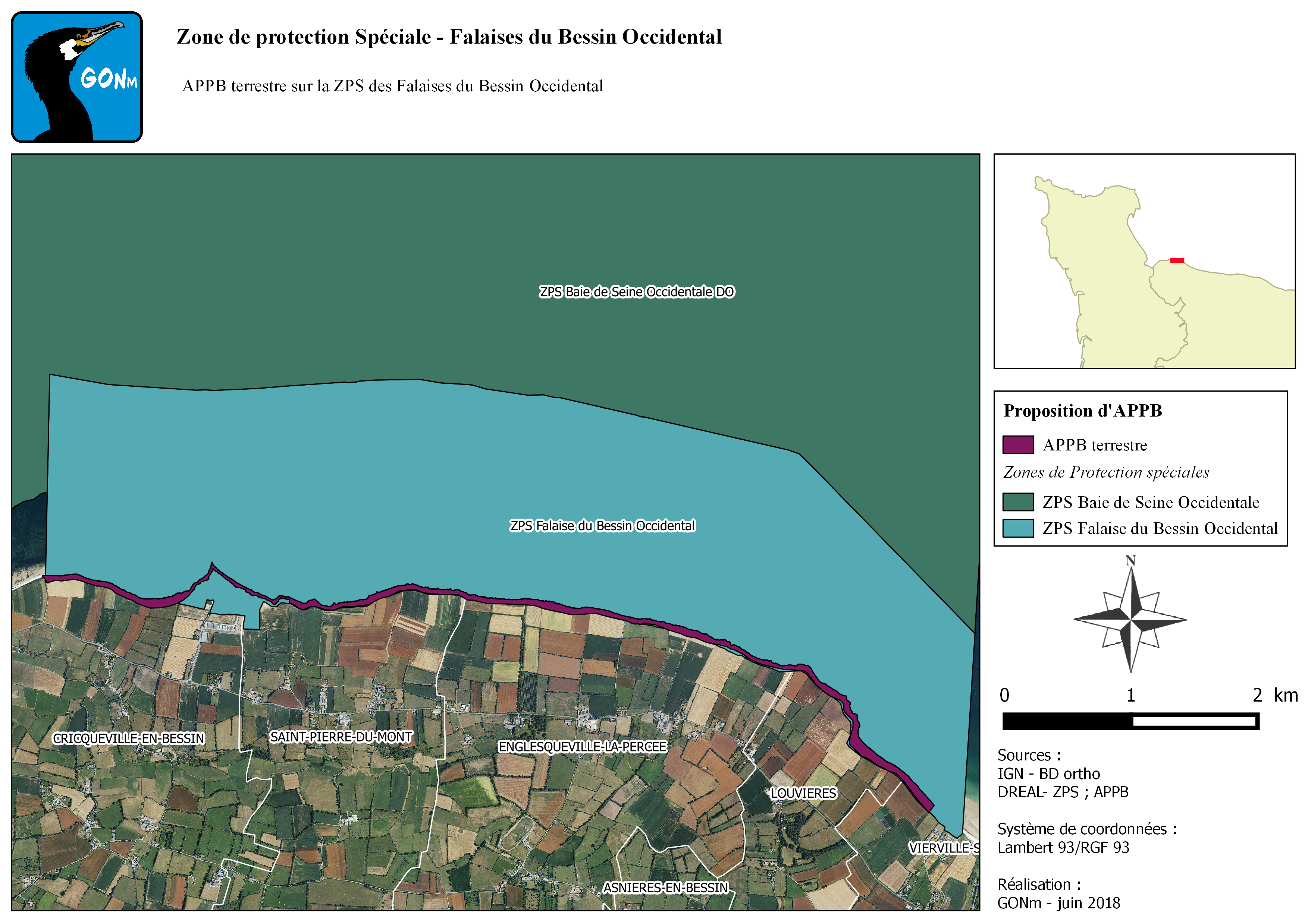 Carte arrêté de protection de biotope Falaises du Bessin occidental